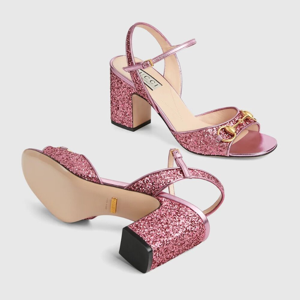 Gucci Horsebit Glittered Sandals - Pink size 37
